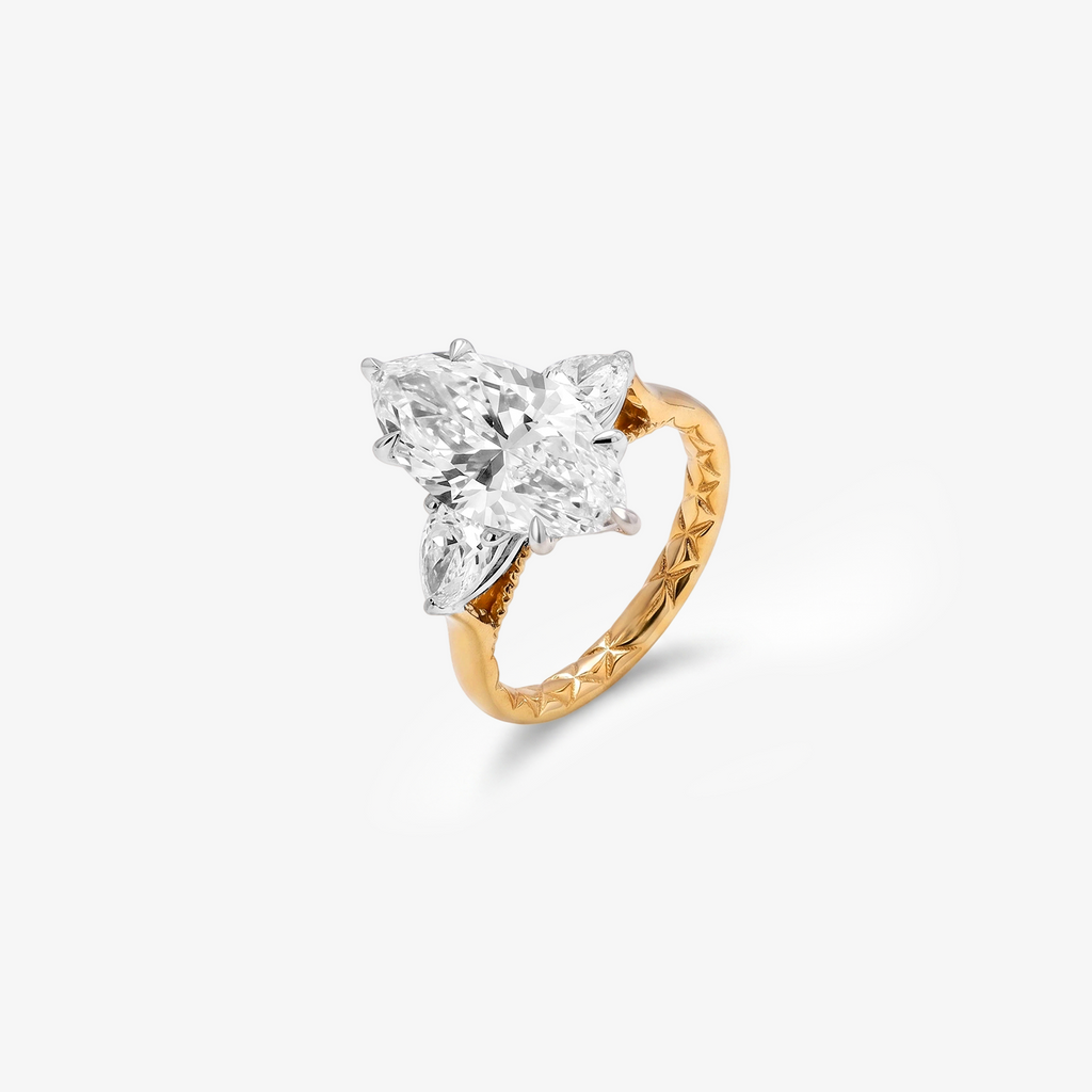 5ct Marquise Lab Diamond Star-Engraved Ring