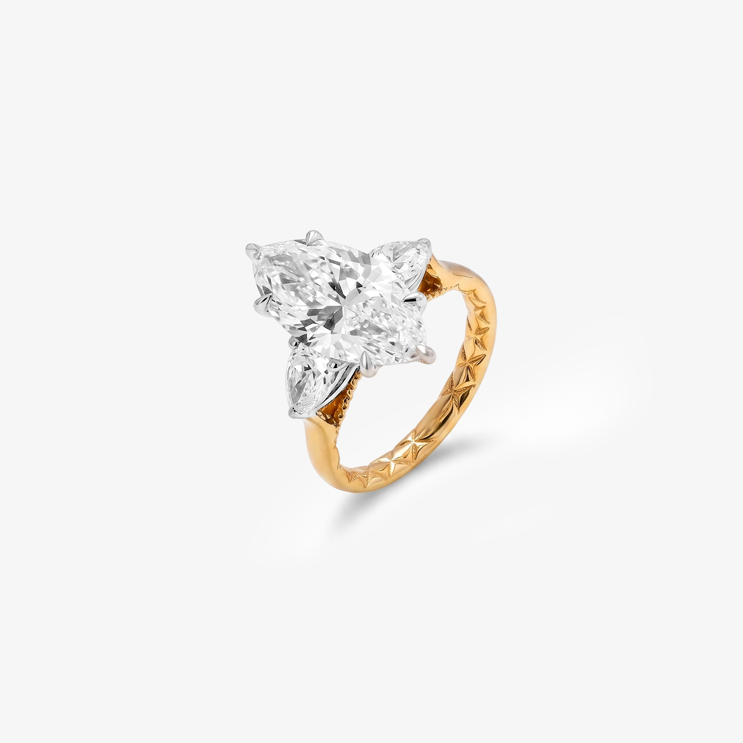 5ct Marquise Lab Diamond Star-Engraved Ring