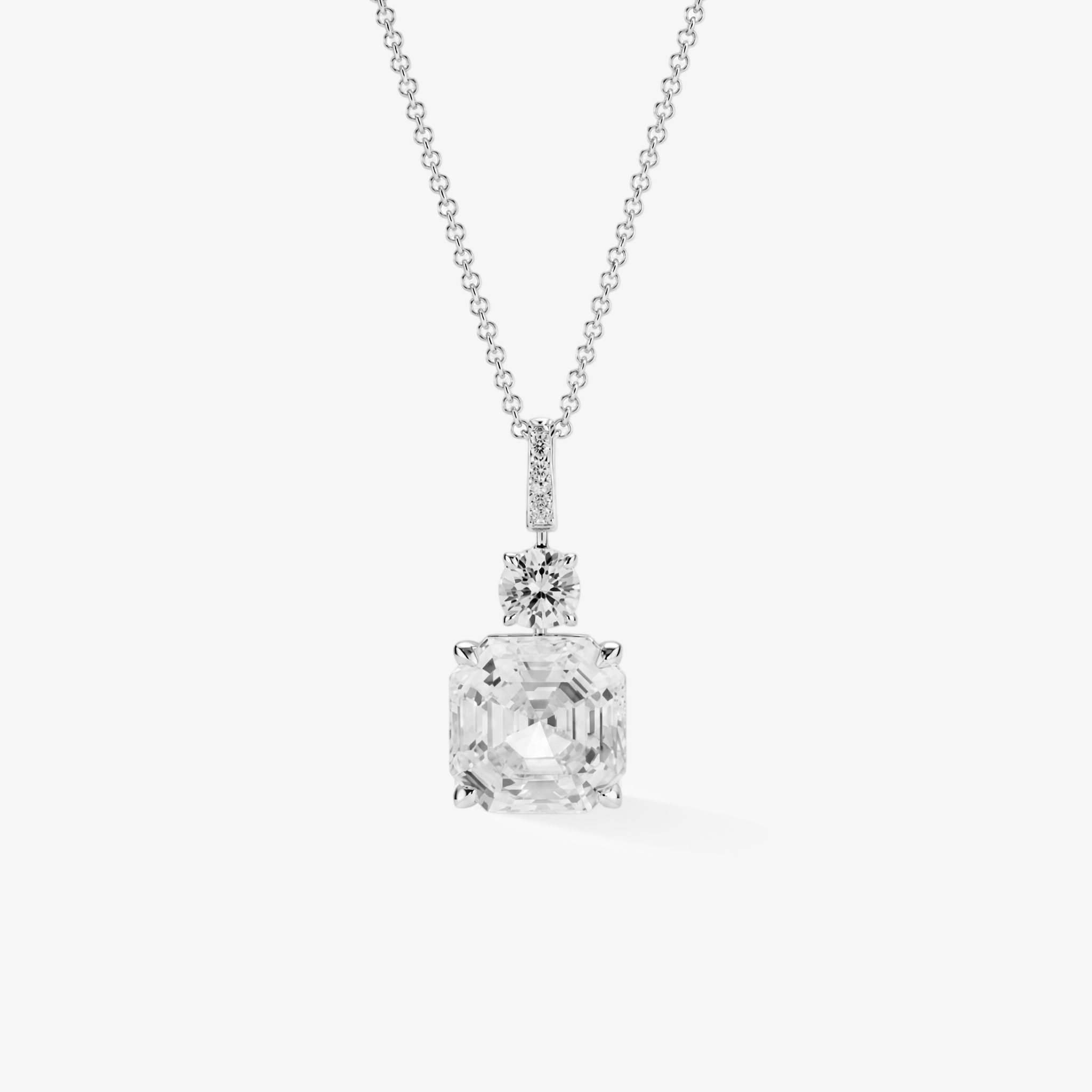 Asscher Cut Moissanite Drop Pendant Necklace in White Gold