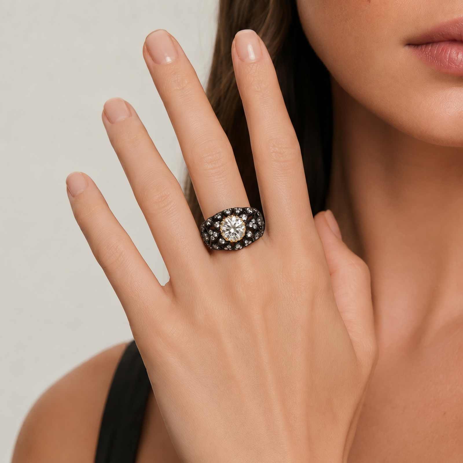 Oval Moissanite Gothic Dome Cocktail Ring