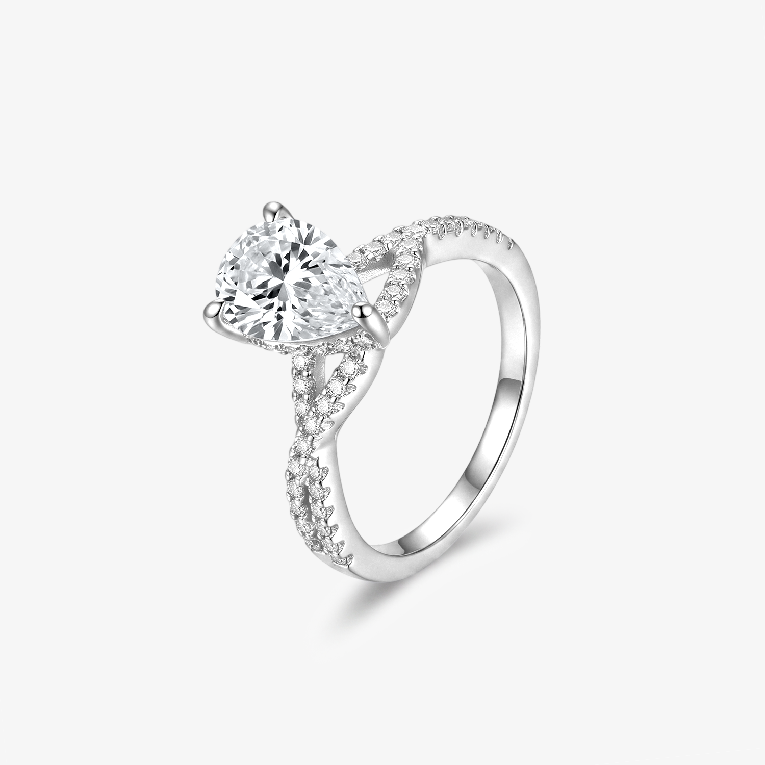 Pear Moissanite Split Shank Pavé Ring
