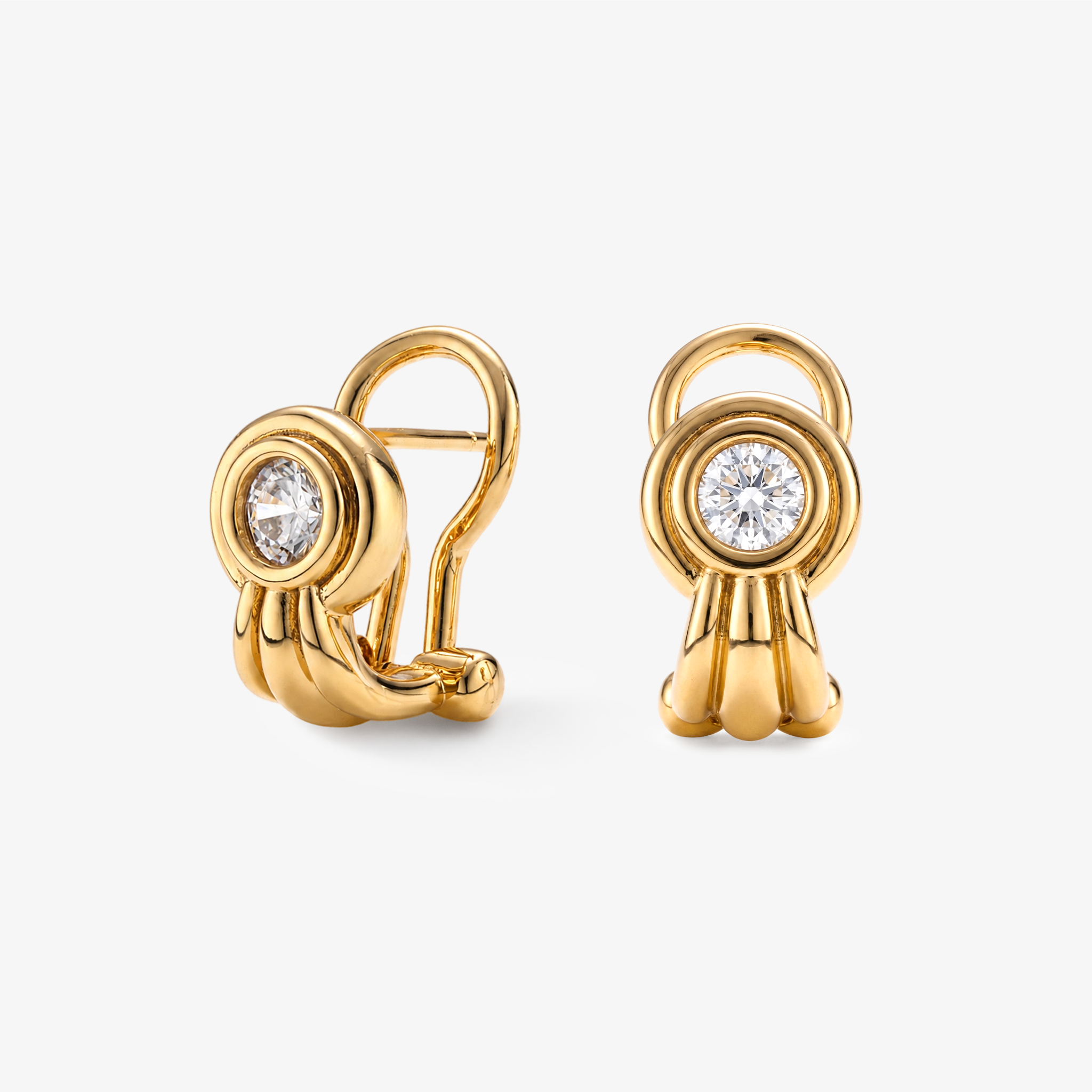 Moissanite Bezel Fan Earrings in 18K Yellow Gold