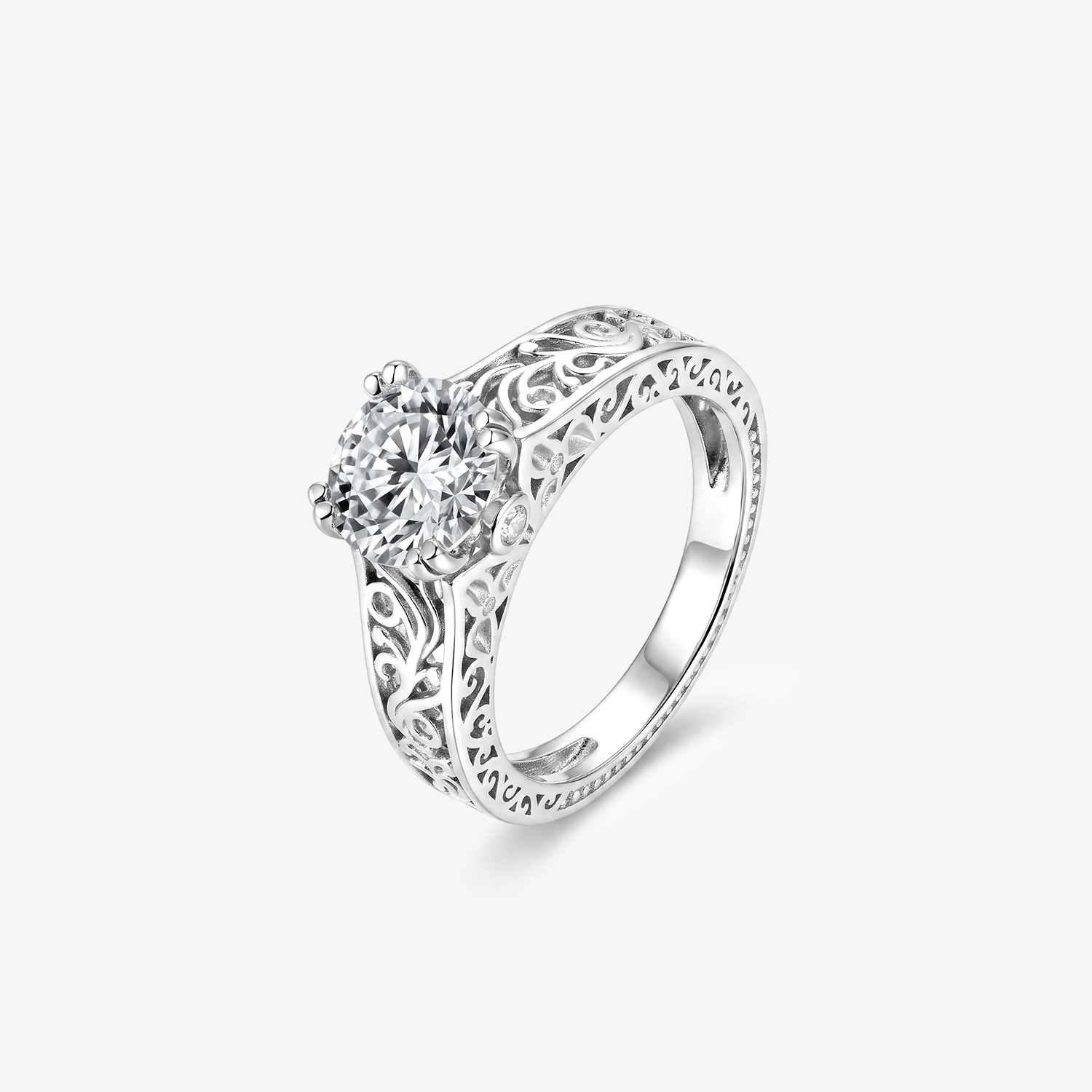 Round Moissanite Vintage Filigree Solitaire Ring