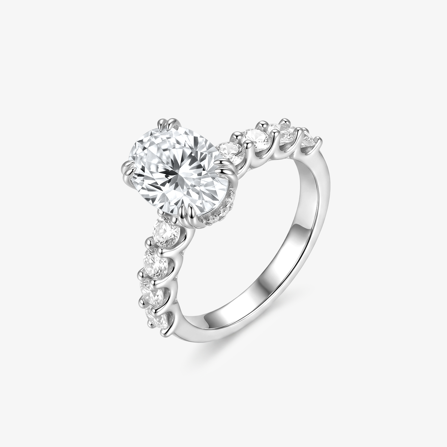 Oval Moissanite Graduated Shoulder Ring