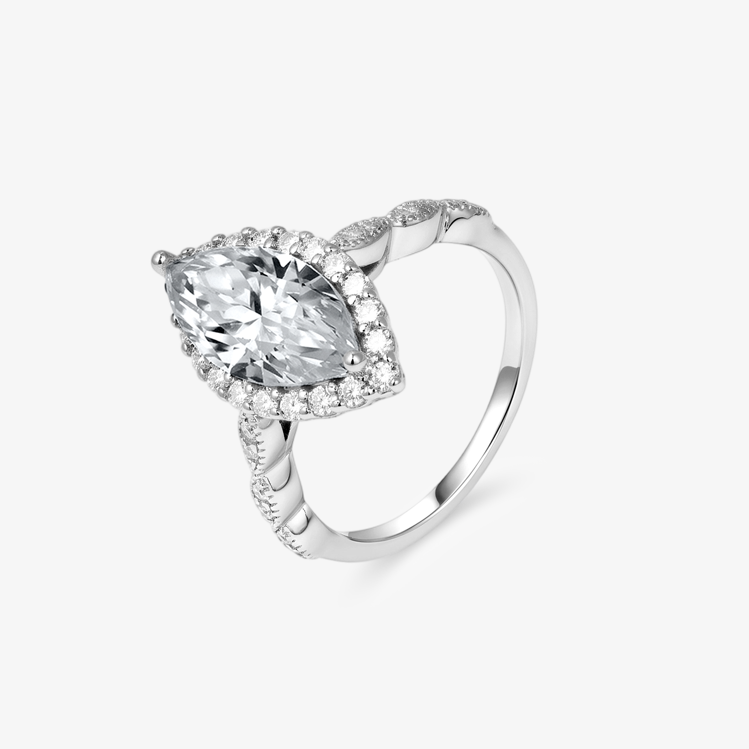 Marquise Moissanite Halo Pavé Ring