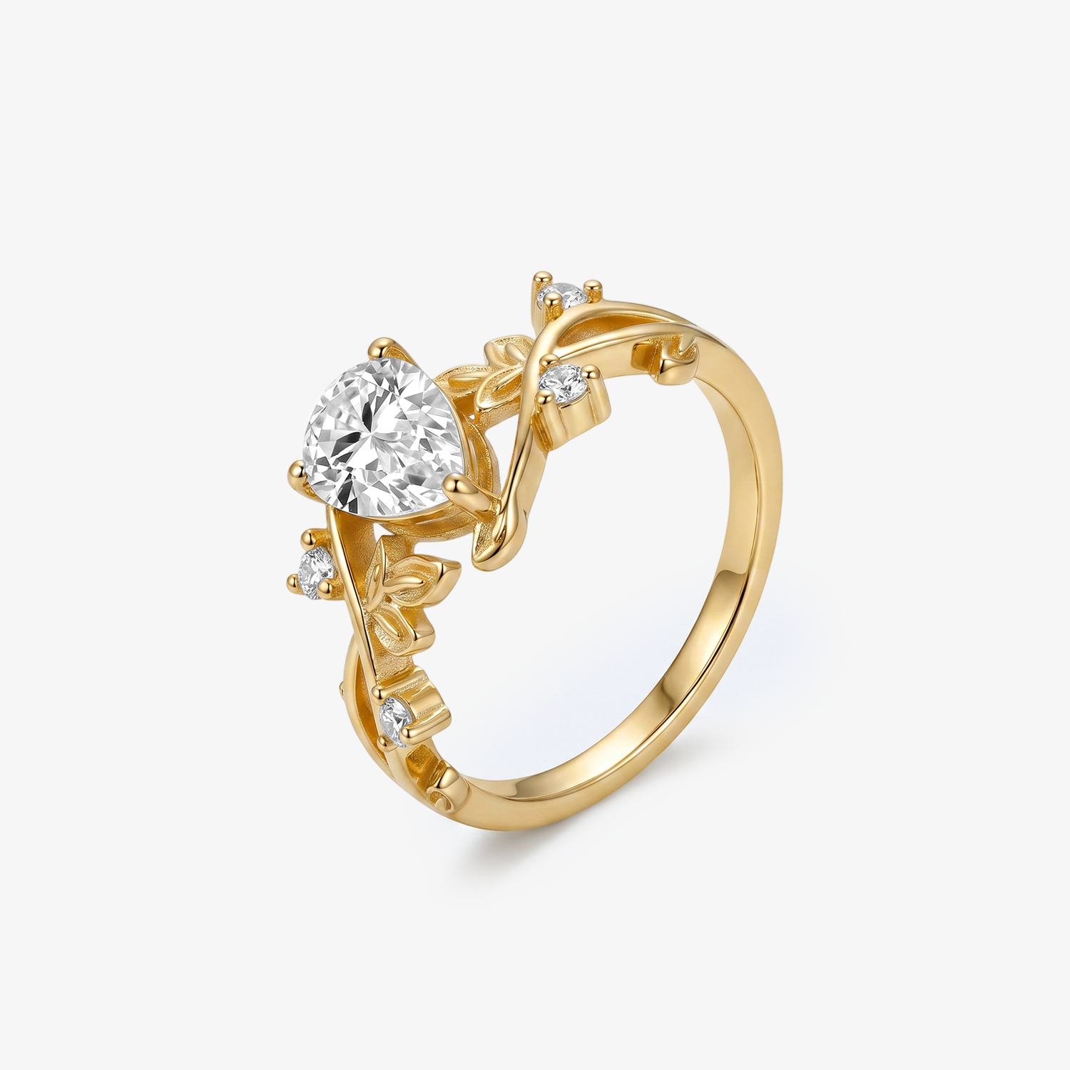 Pear Moissanite Floral Vine Gold Ring