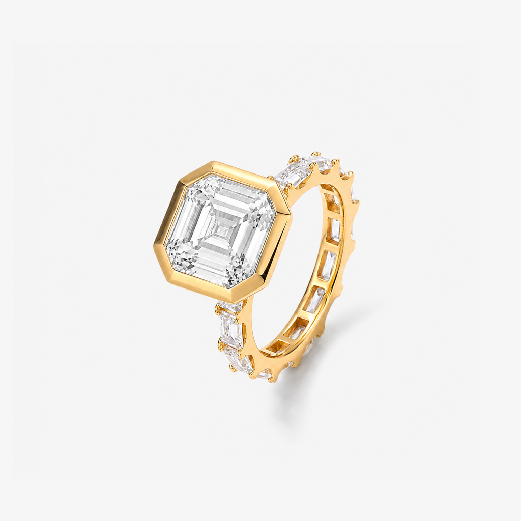 Bezel Asscher CZ Emerald Eternity Band Ring