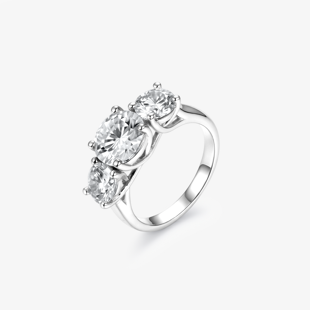 Round Moissanite Three Stone Ring