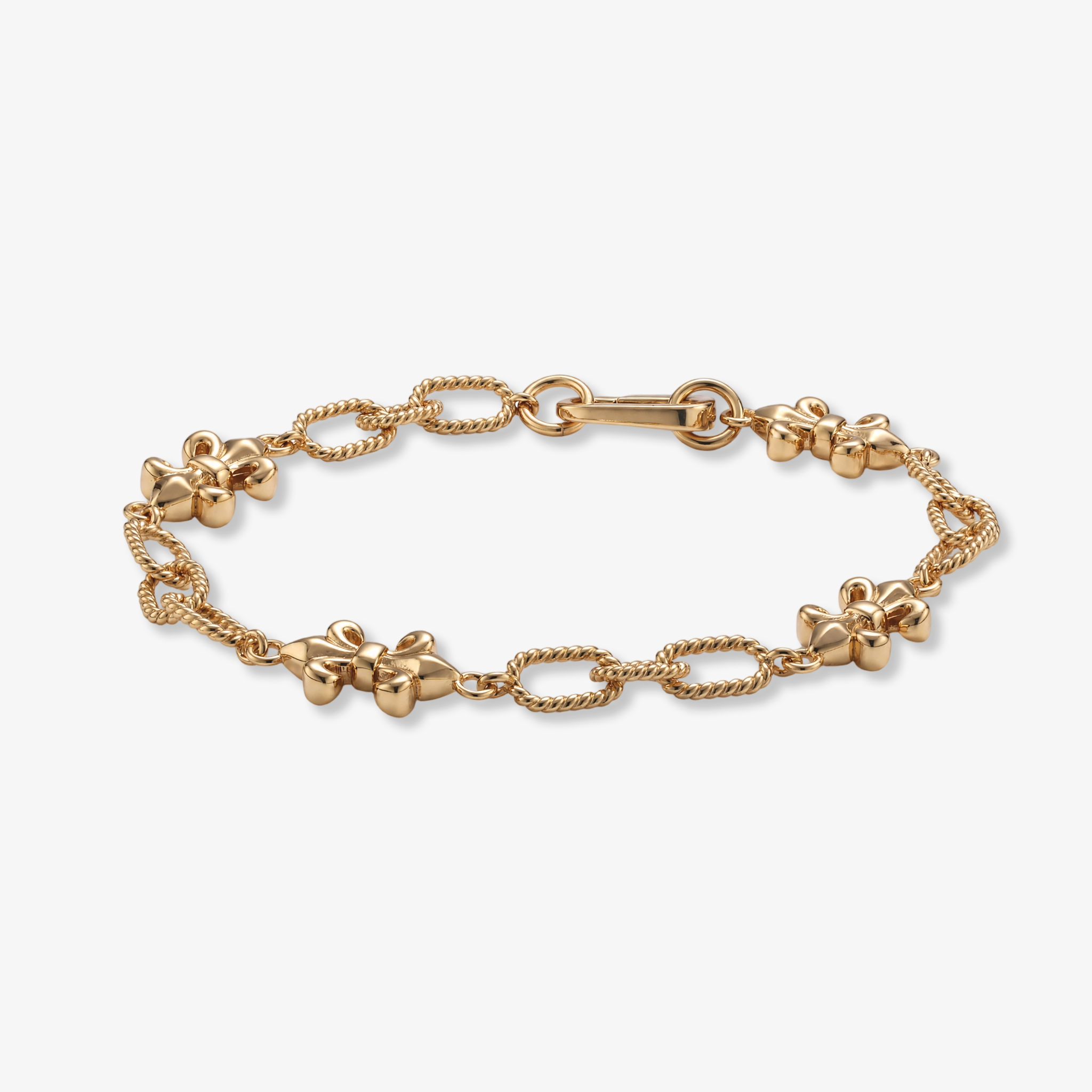 Fleur-de-Lis Twisted Rope Chain Bracelet in Gold