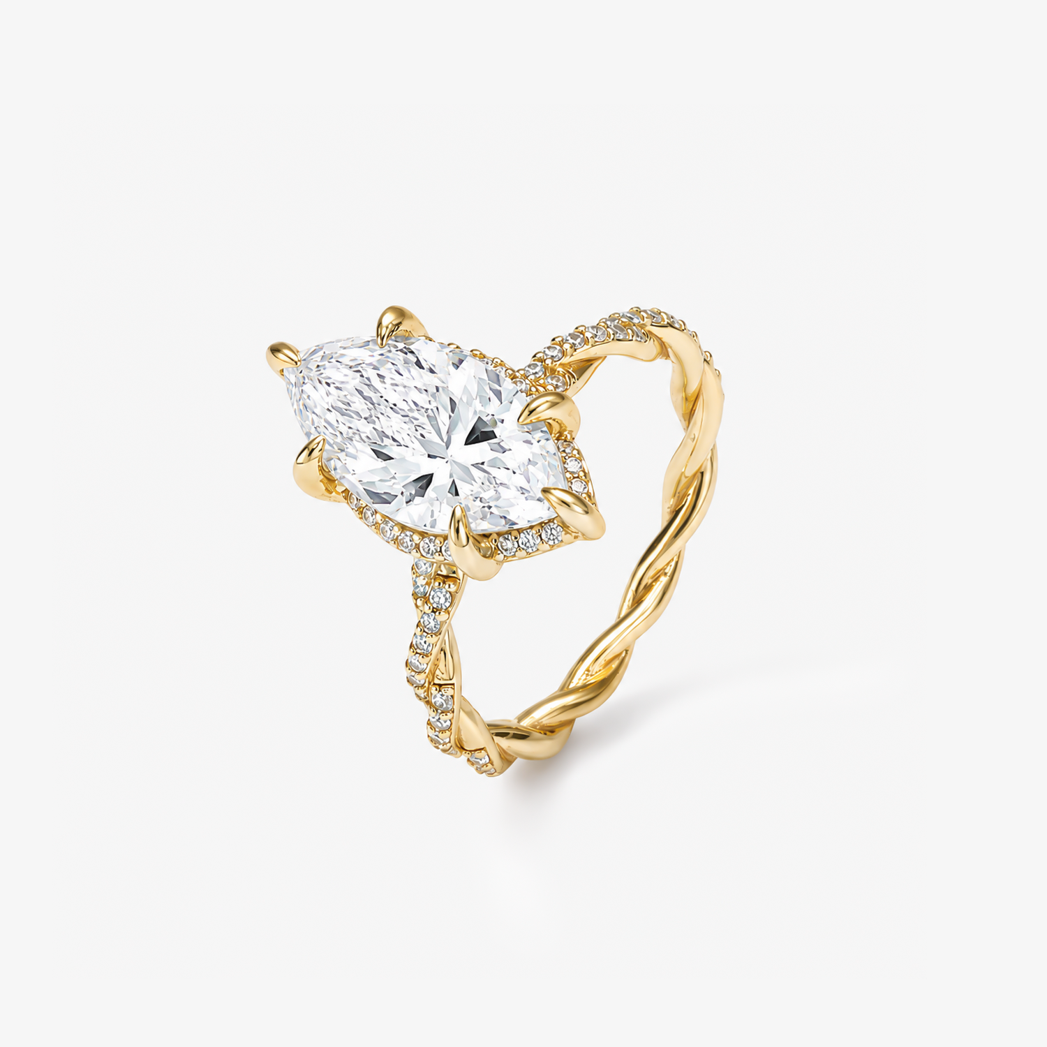 Marquise Moissanite Halo Twisted Band Ring