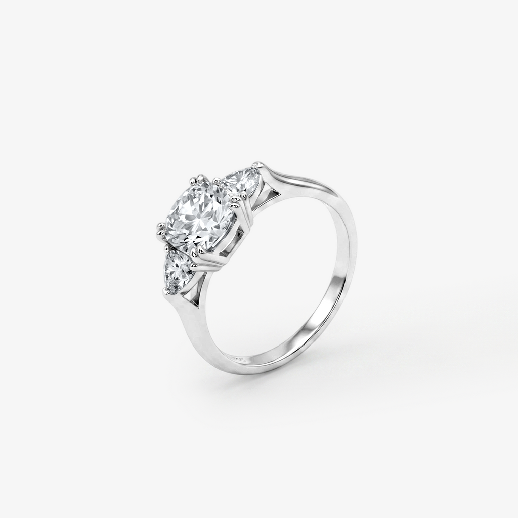Cushion Moissanite Trillion Three Stone Ring