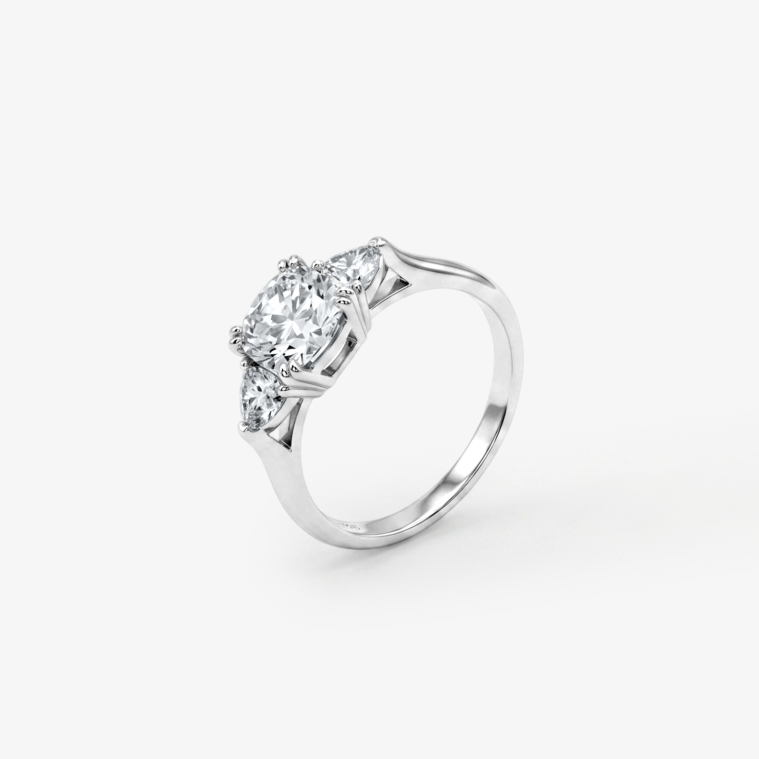 Cushion Moissanite Trillion Three Stone Ring