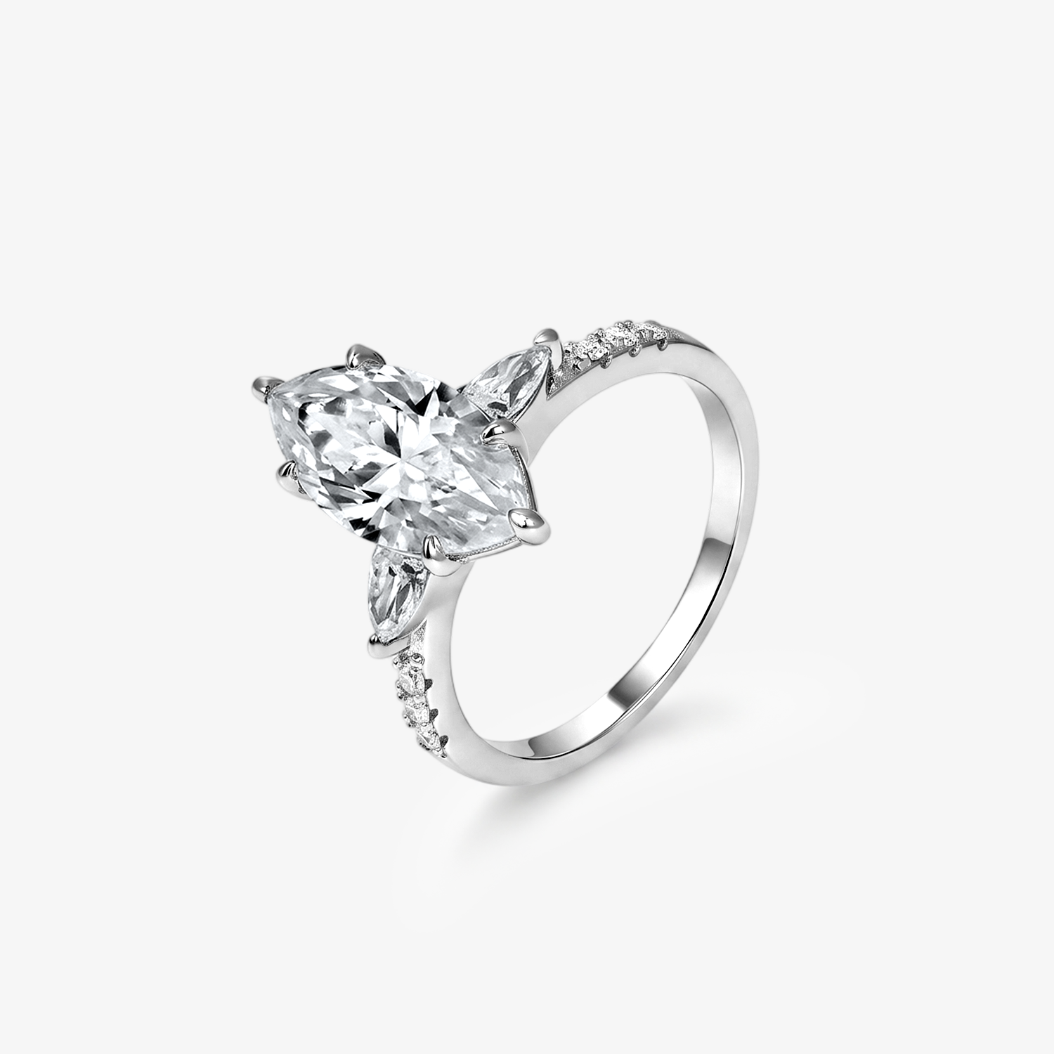 Marquise Moissanite Three Stone Pavé Ring