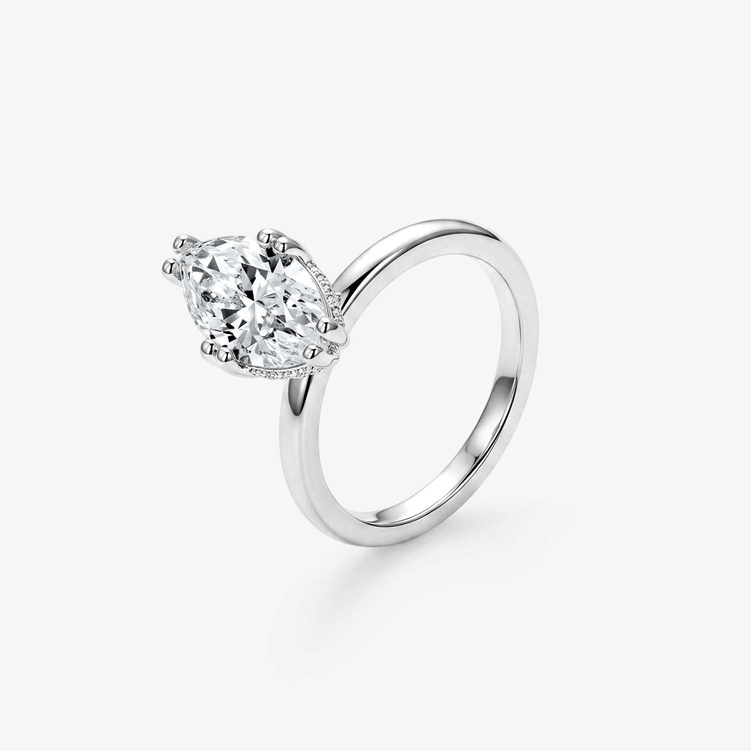 Marquise Moissanite Hidden Halo Solitaire Ring