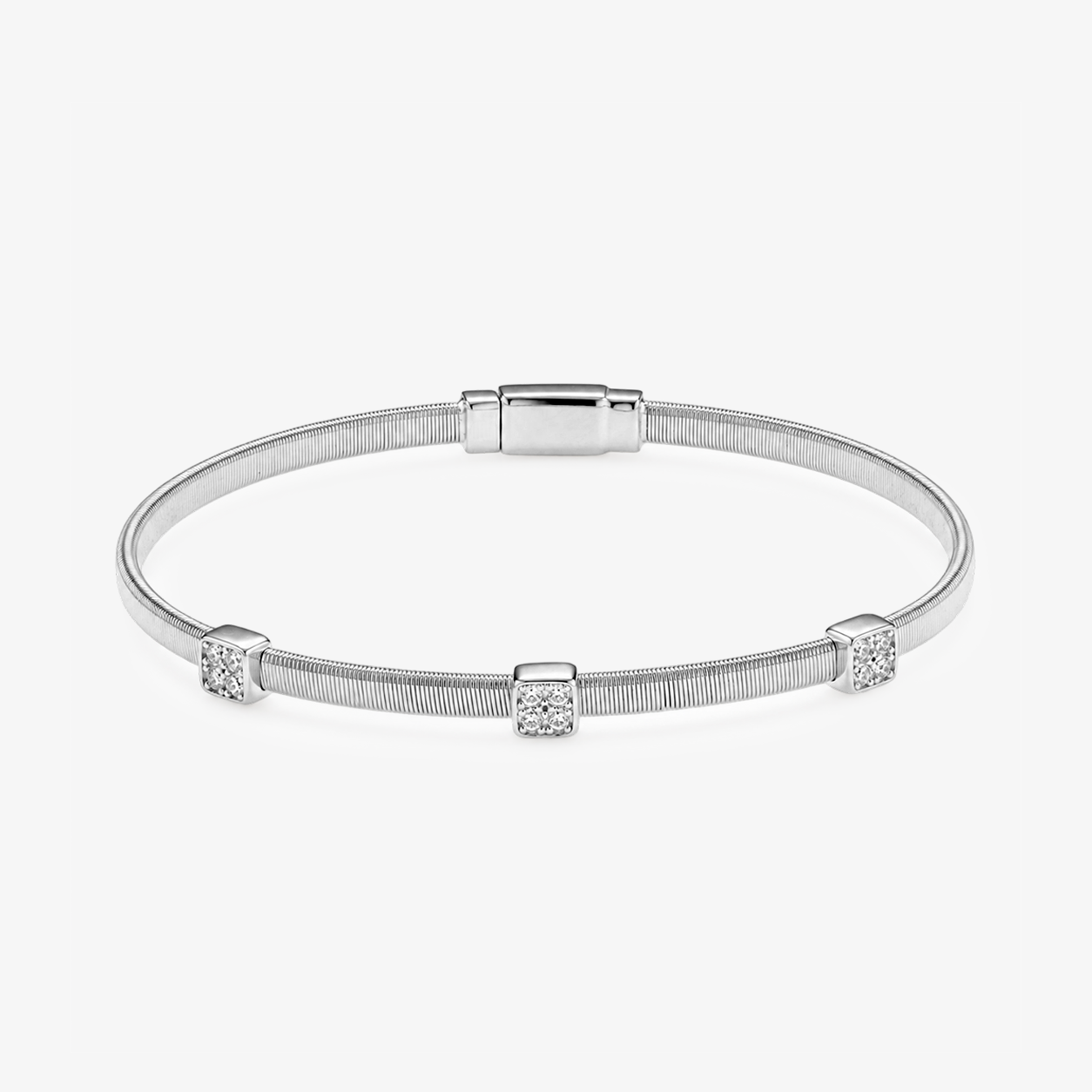 Moissanite Pavé Square Station Coil Bangle