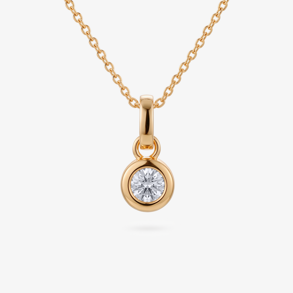 Moissanite Bezel Round Pendant in Rose Gold