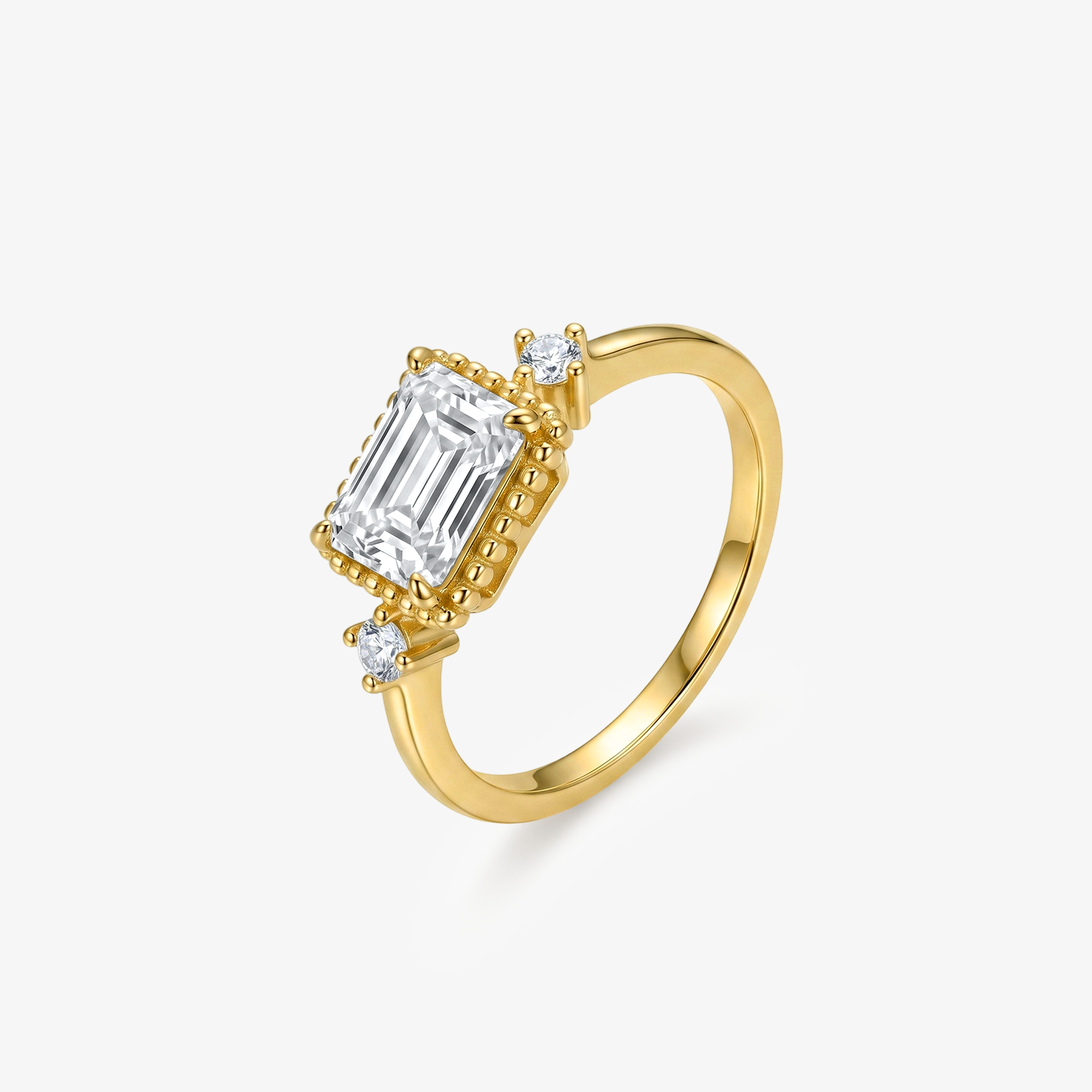 Emerald Moissanite Milgrain Vintage Ring