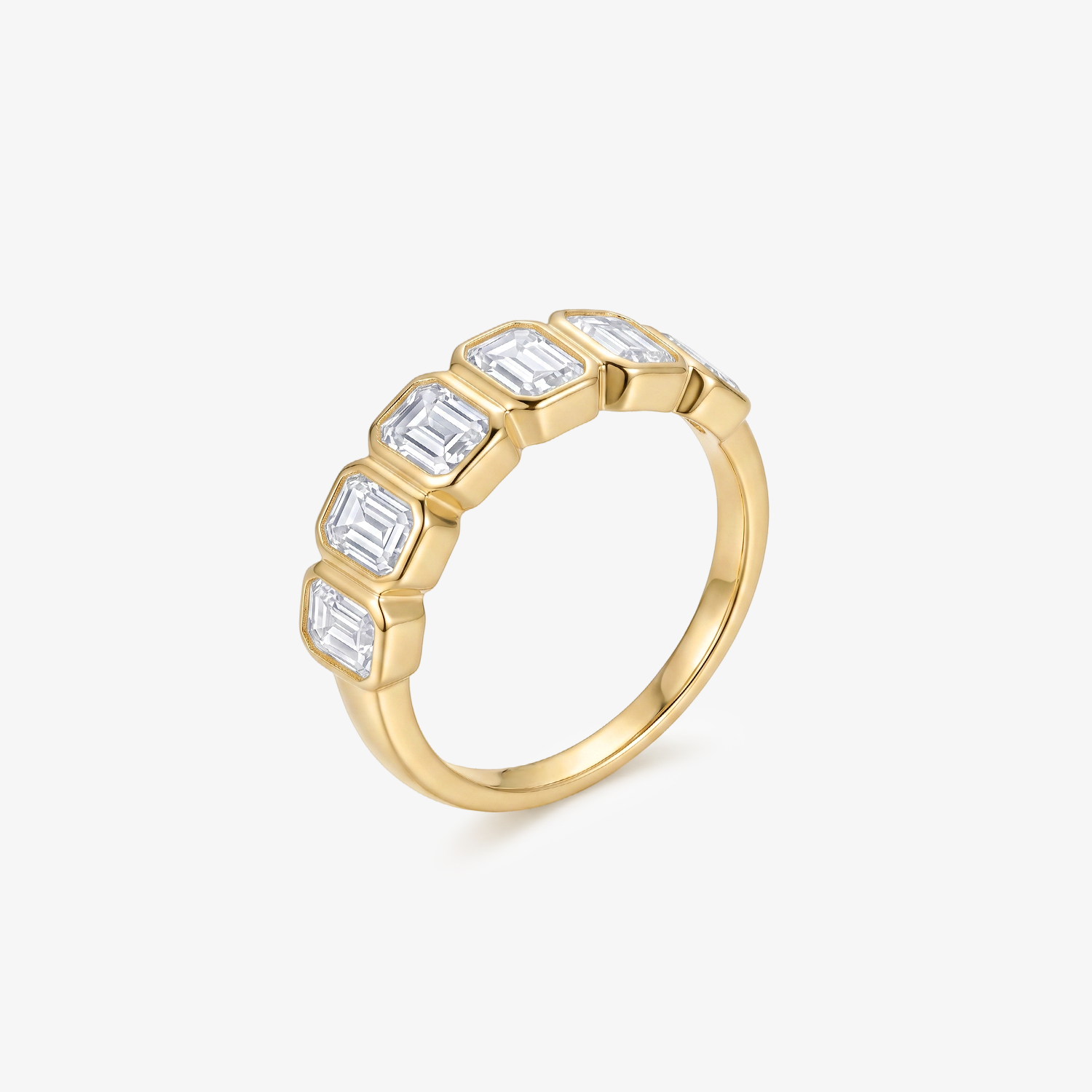 Emerald Moissanite Bezel Five Stone Band