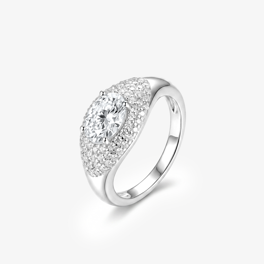 Round Moissanite Dome Pavé Bombé Ring