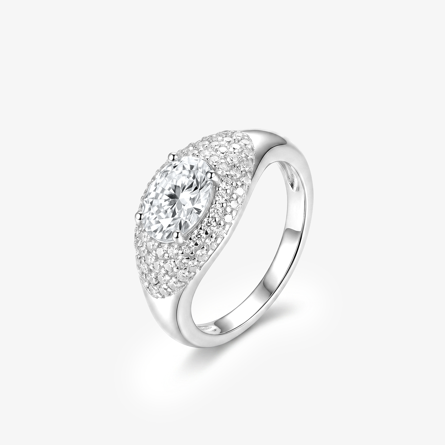 Round Moissanite Dome Pavé Bombé Ring