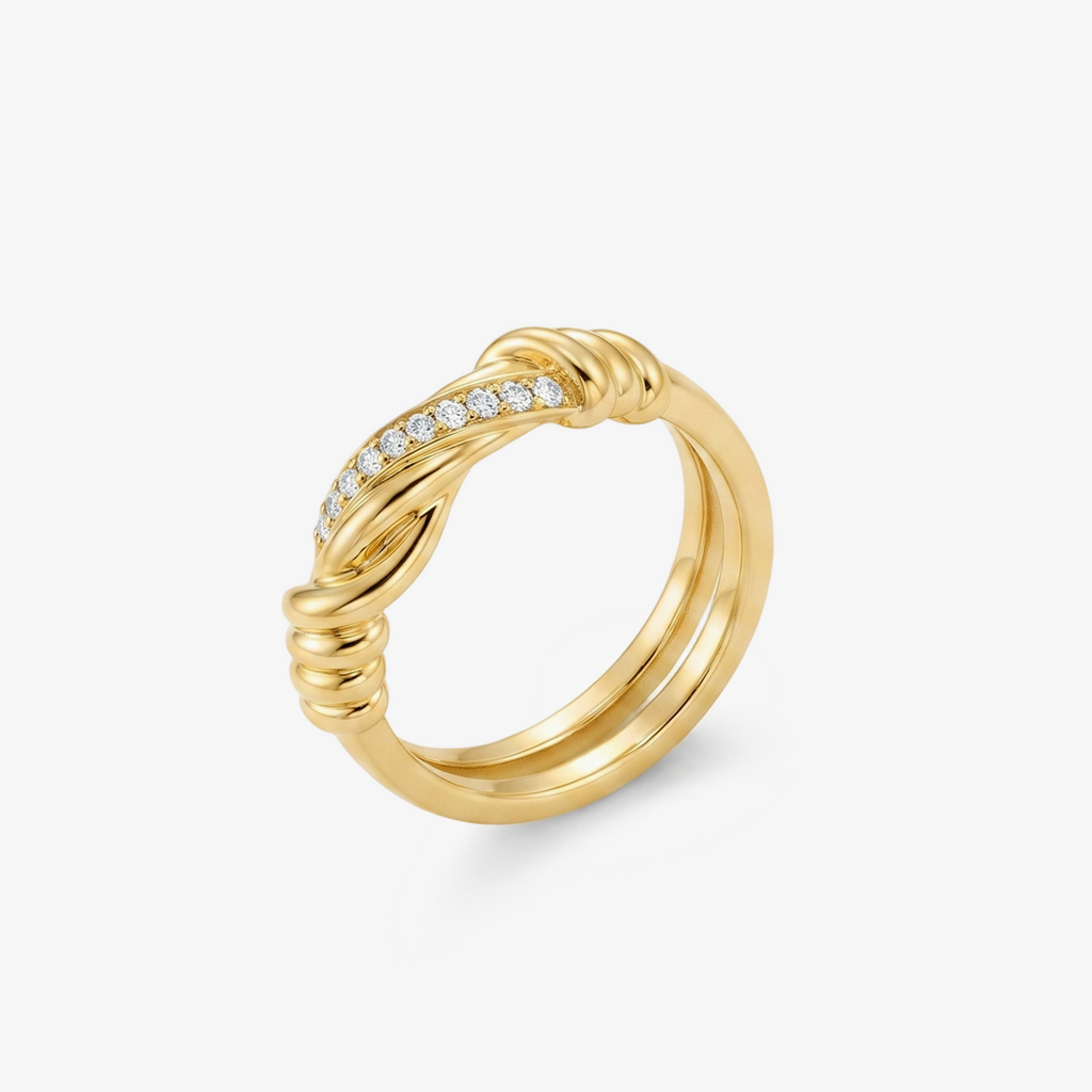 Moissanite Rope Knot Double Band Gold Ring
