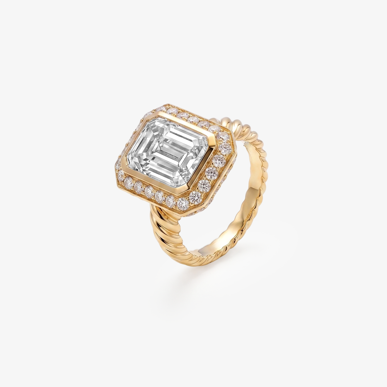 5ct Emerald Lab Diamond Halo Rope Ring