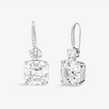 Asscher Cut Moissanite Drop Earrings in White Gold
