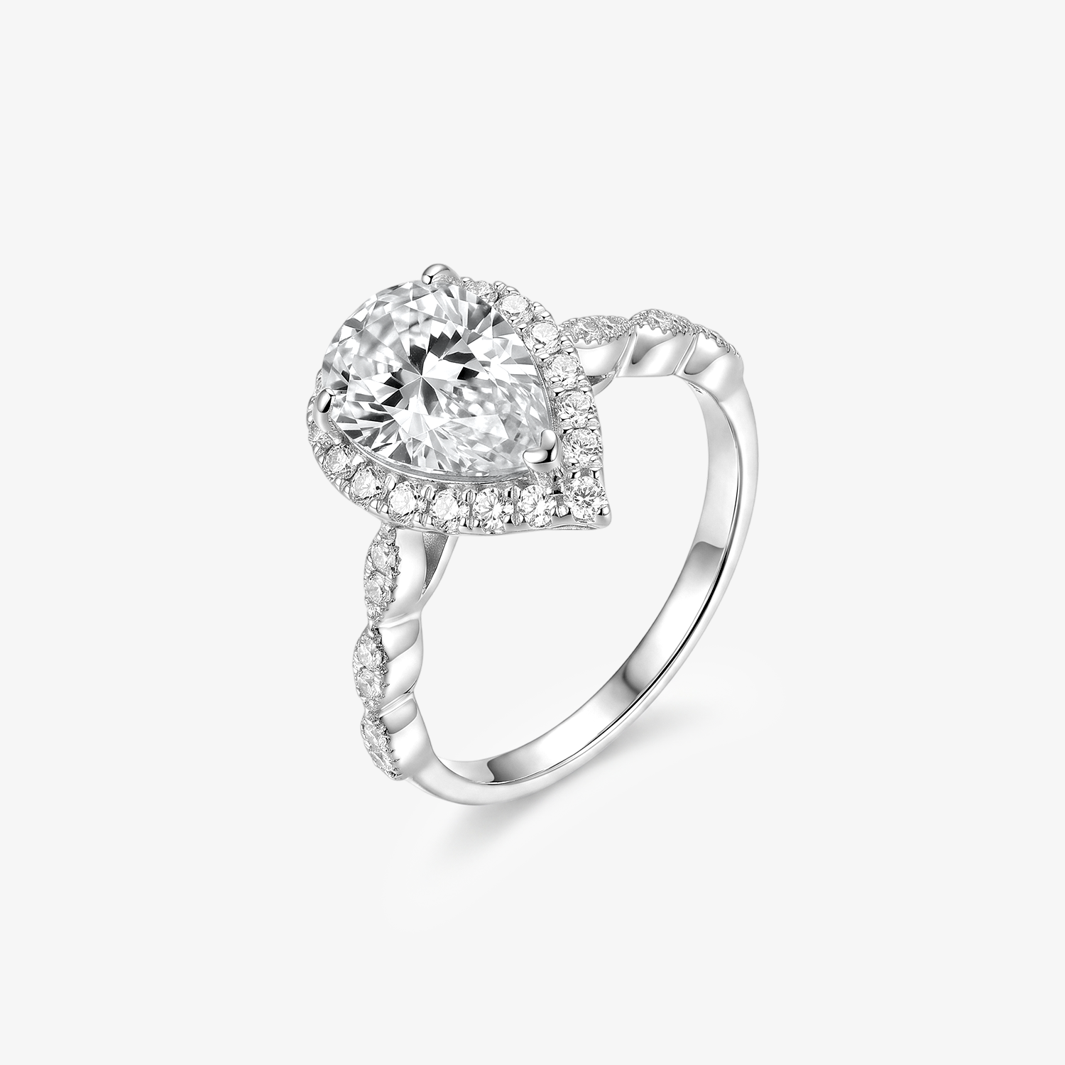 Pear Moissanite Halo Twist Pavé Ring