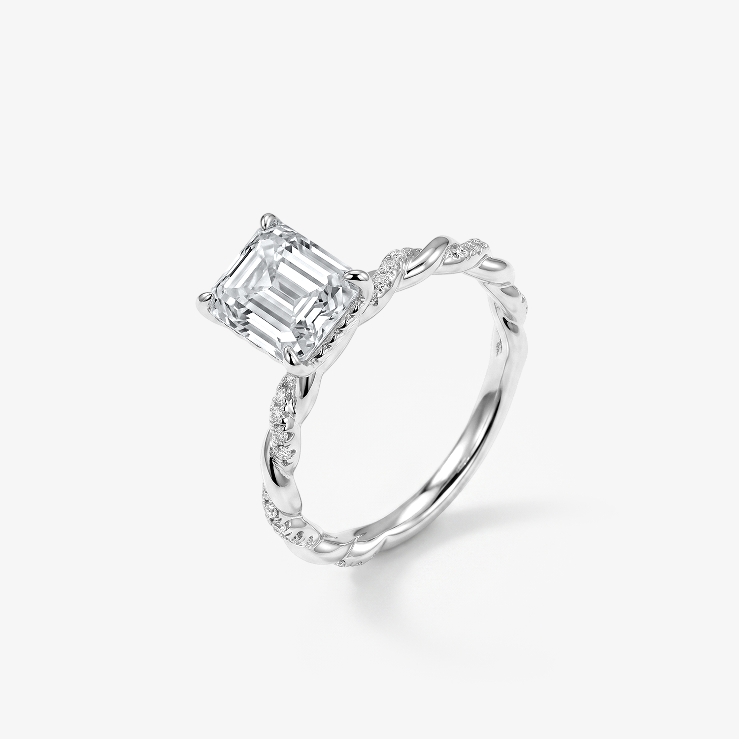 Emerald Moissanite Twist Pavé Solitaire Ring