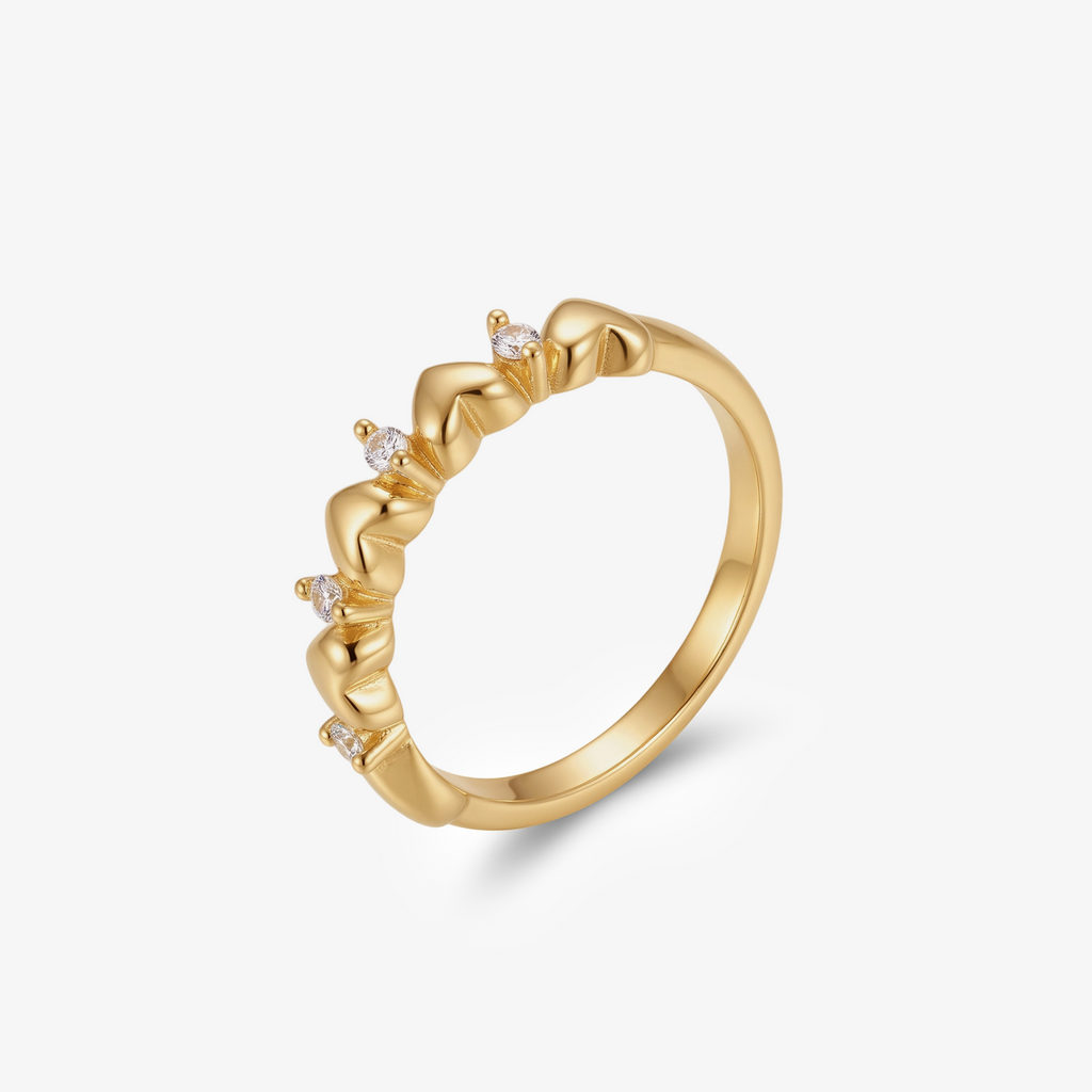 Moissanite Heart Motif Gold Band Ring