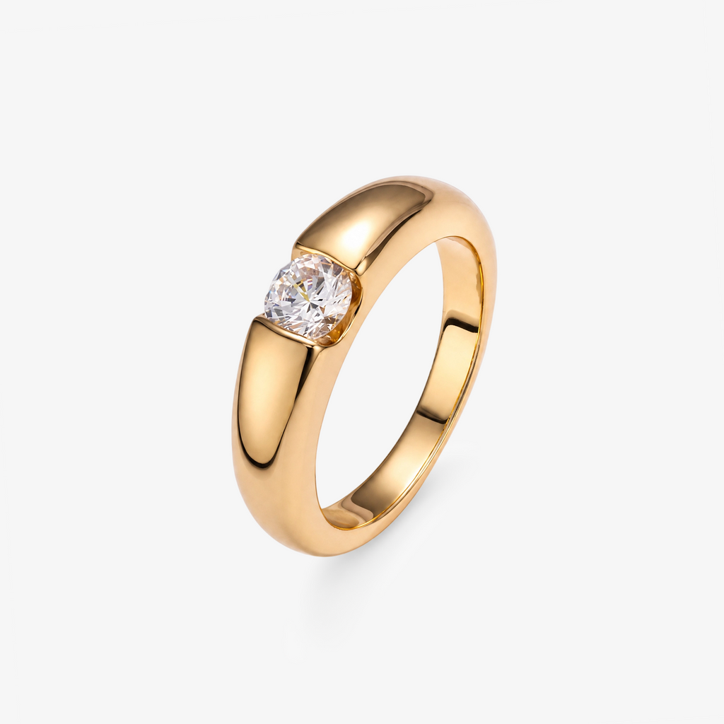 Dome Band Tension Set CZ Ring