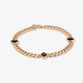 Black Onyx Cabochon Cuban Chain Bracelet in Rose Gold