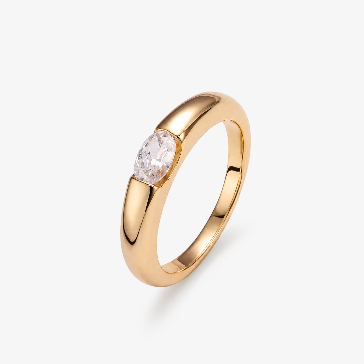 Dome Band Oval CZ Tension Set Ring