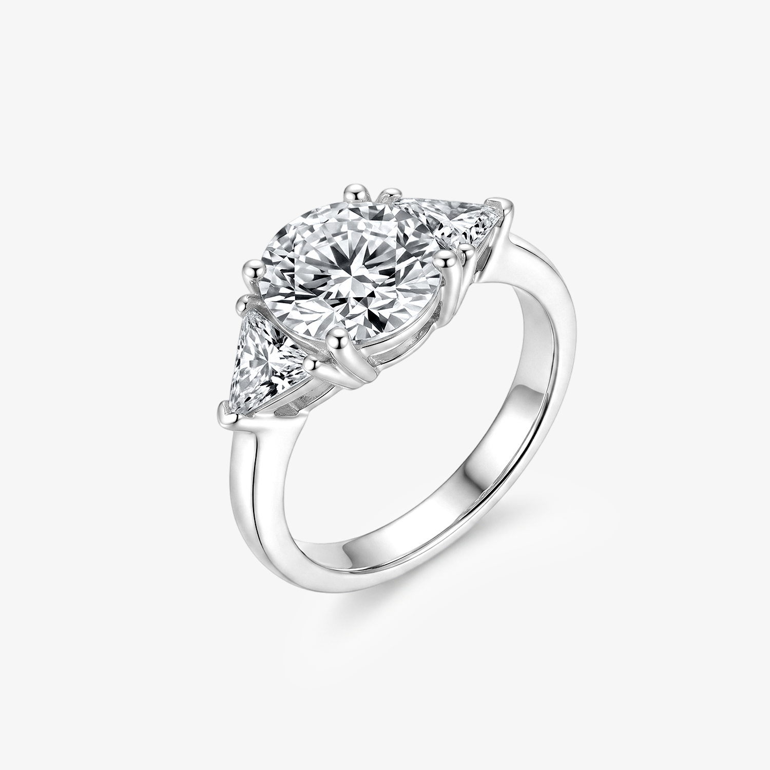 Round Moissanite Trillion Three Stone Ring
