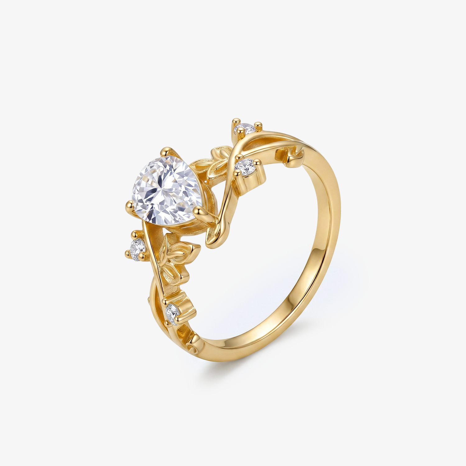Pear Moissanite Floral Vine Gold Ring