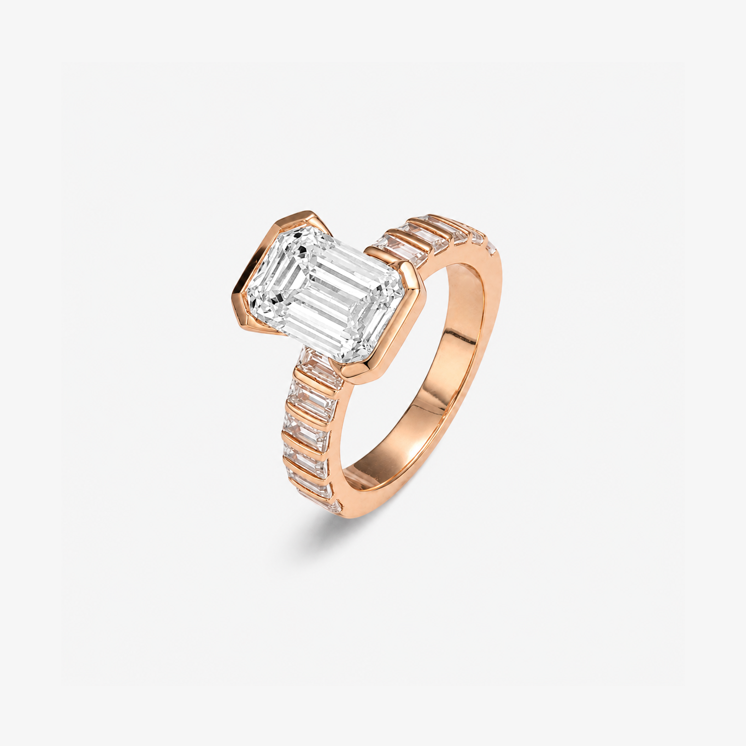 Bezel Emerald Cut Moissanite Band Ring