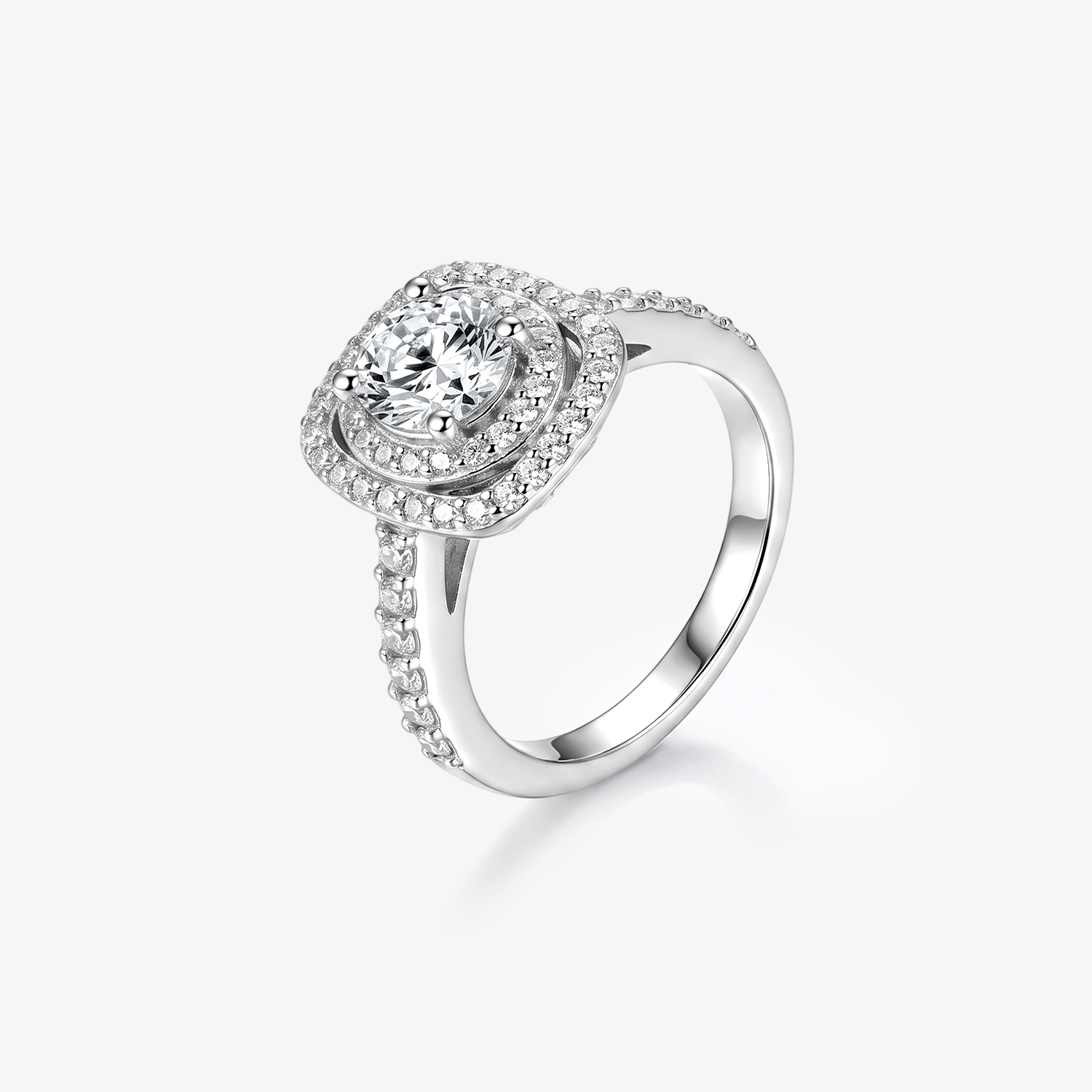 Round Moissanite Double Cushion Halo Ring