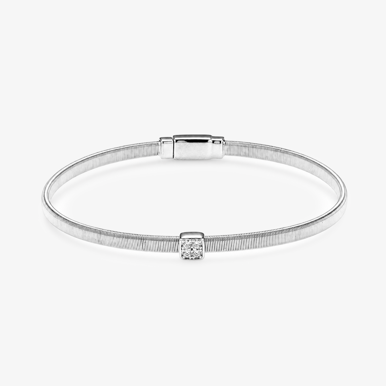 Moissanite Pavé Square Solitaire Station Coil Bangle