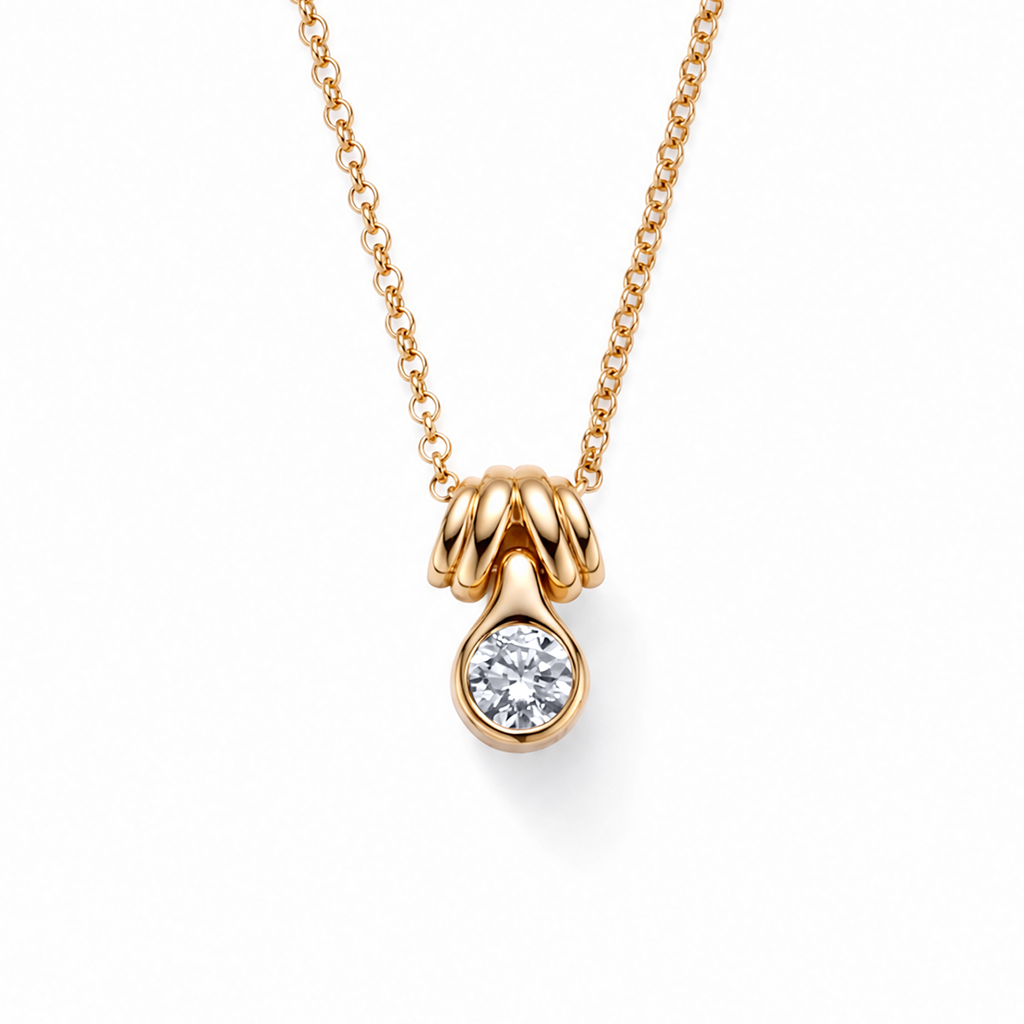 Moissanite Bezel Knot Pendant Necklace in Rose Gold