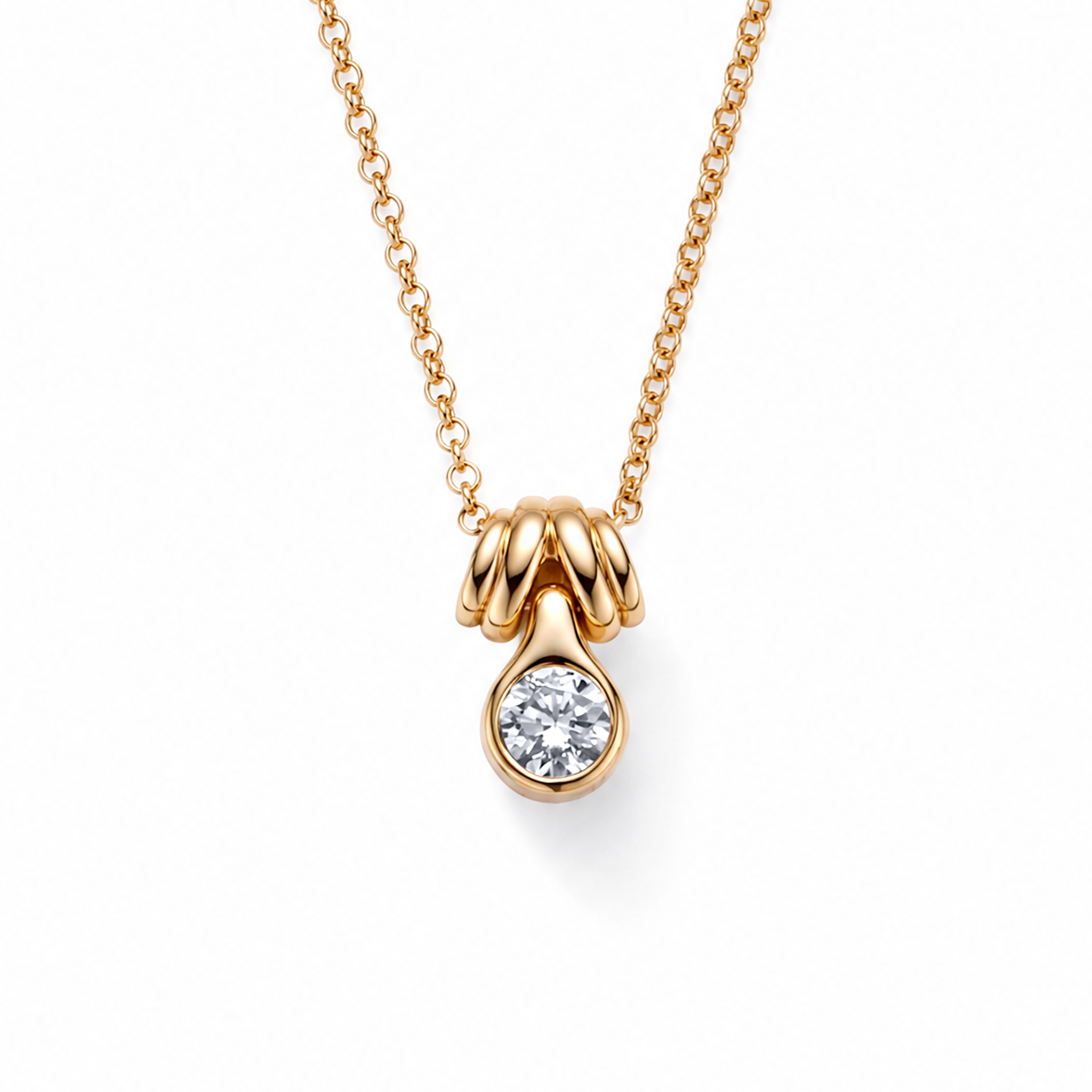 Moissanite Bezel Knot Pendant Necklace in Rose Gold