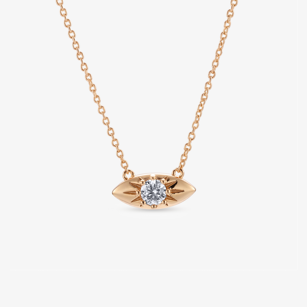 Moissanite Star Eye Pendant Necklace in Rose Gold