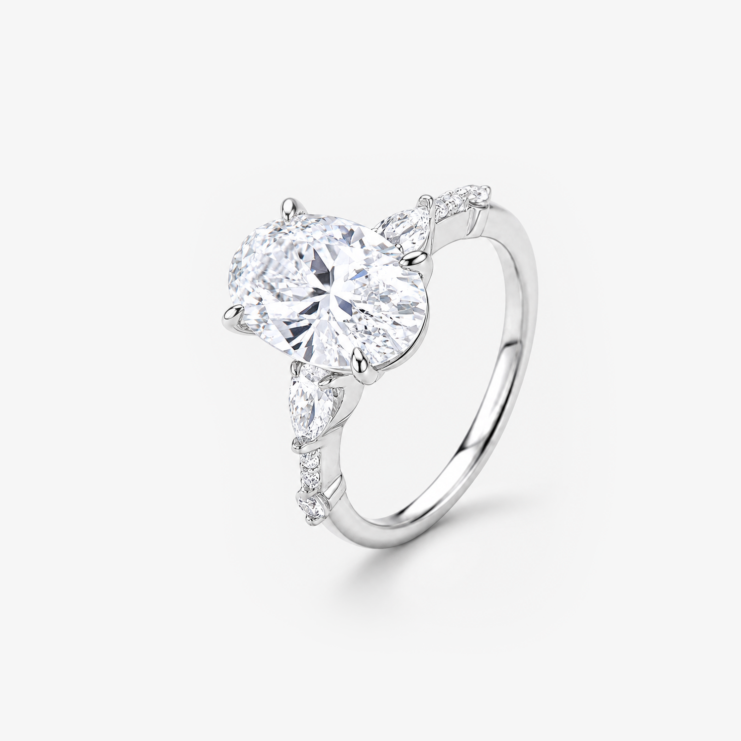 Oval Moissanite Pear Accent Band Ring