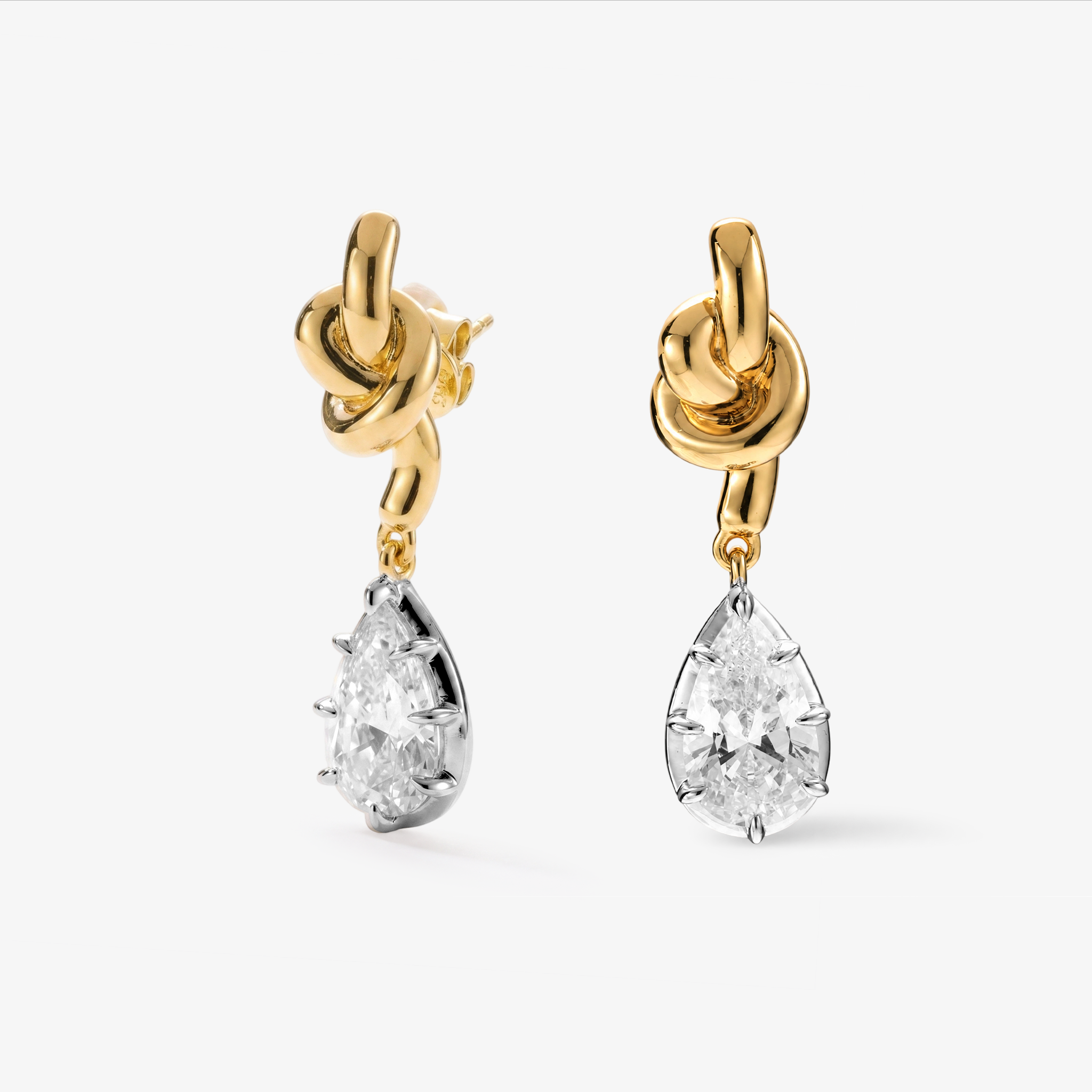 Pear Moissanite Knot Drop Earrings Two-Tone Gold