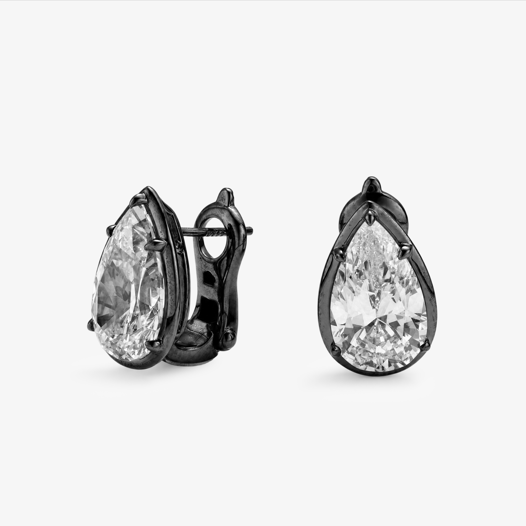 Pear Cut Moissanite Clip-On Earrings in Black Gold