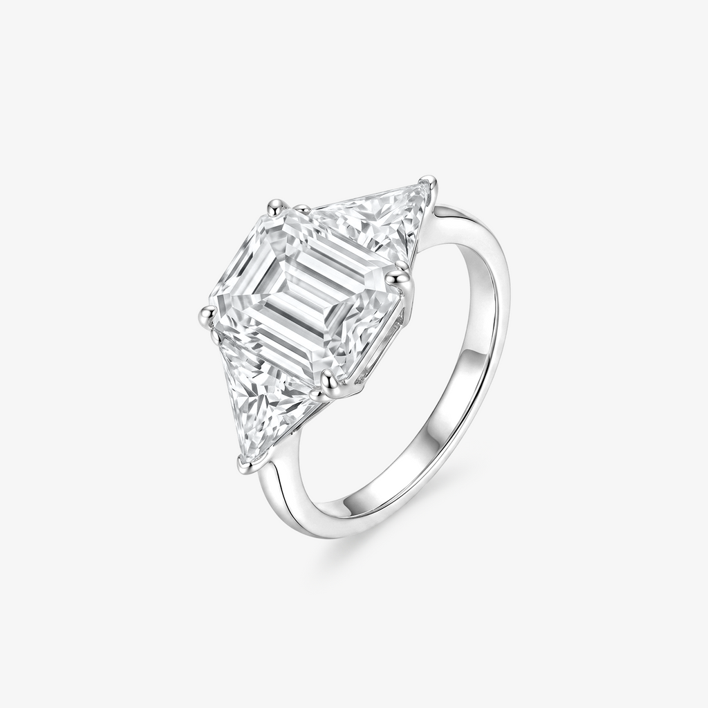 Emerald Moissanite Trillion Three Stone Ring