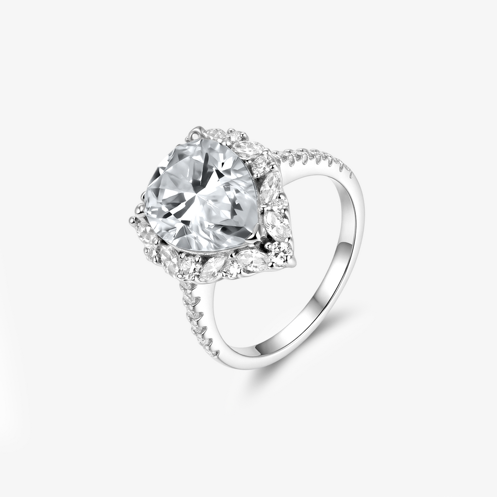 Pear Moissanite Marquise Halo Pavé Ring