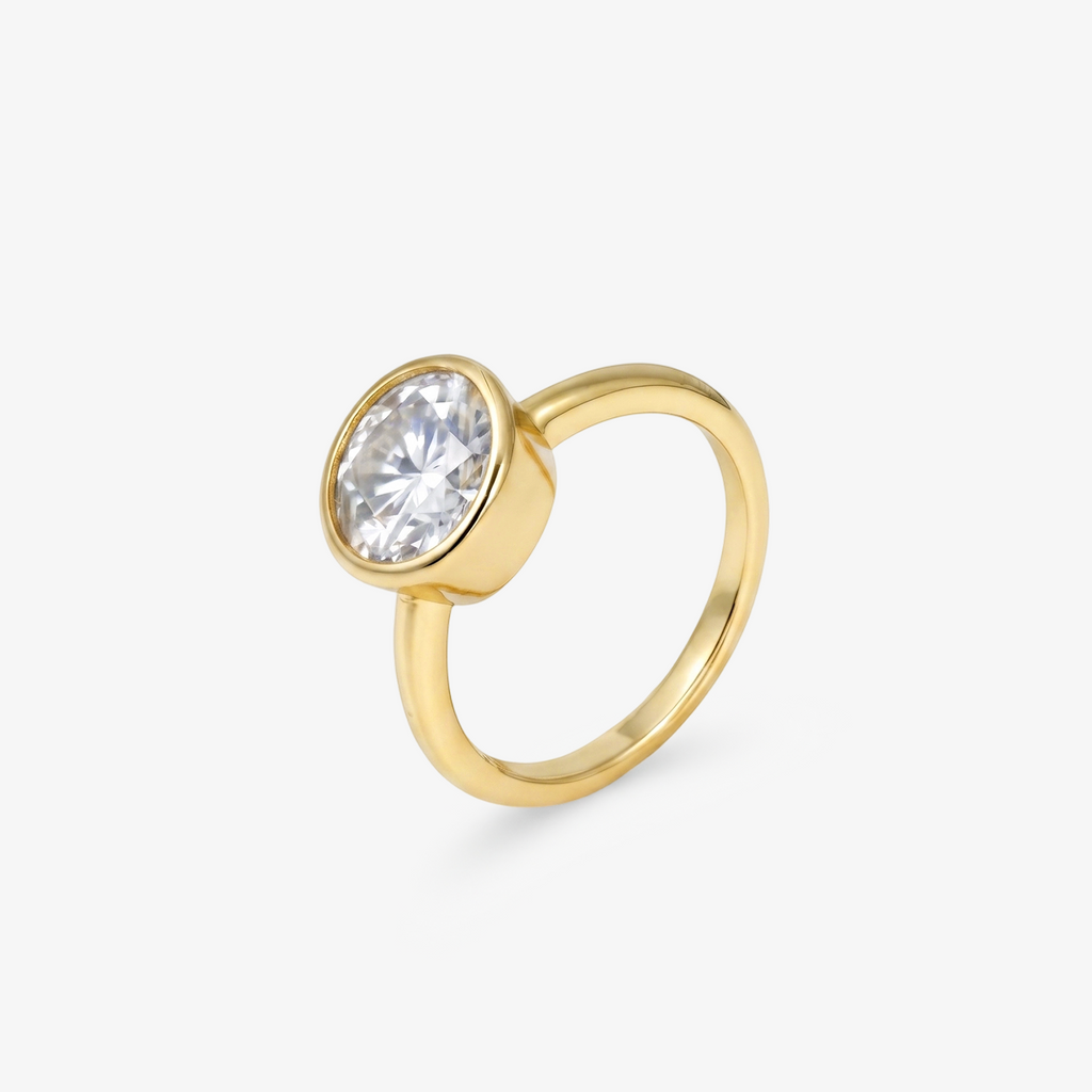 Round Moissanite Bezel Solitaire Gold Ring