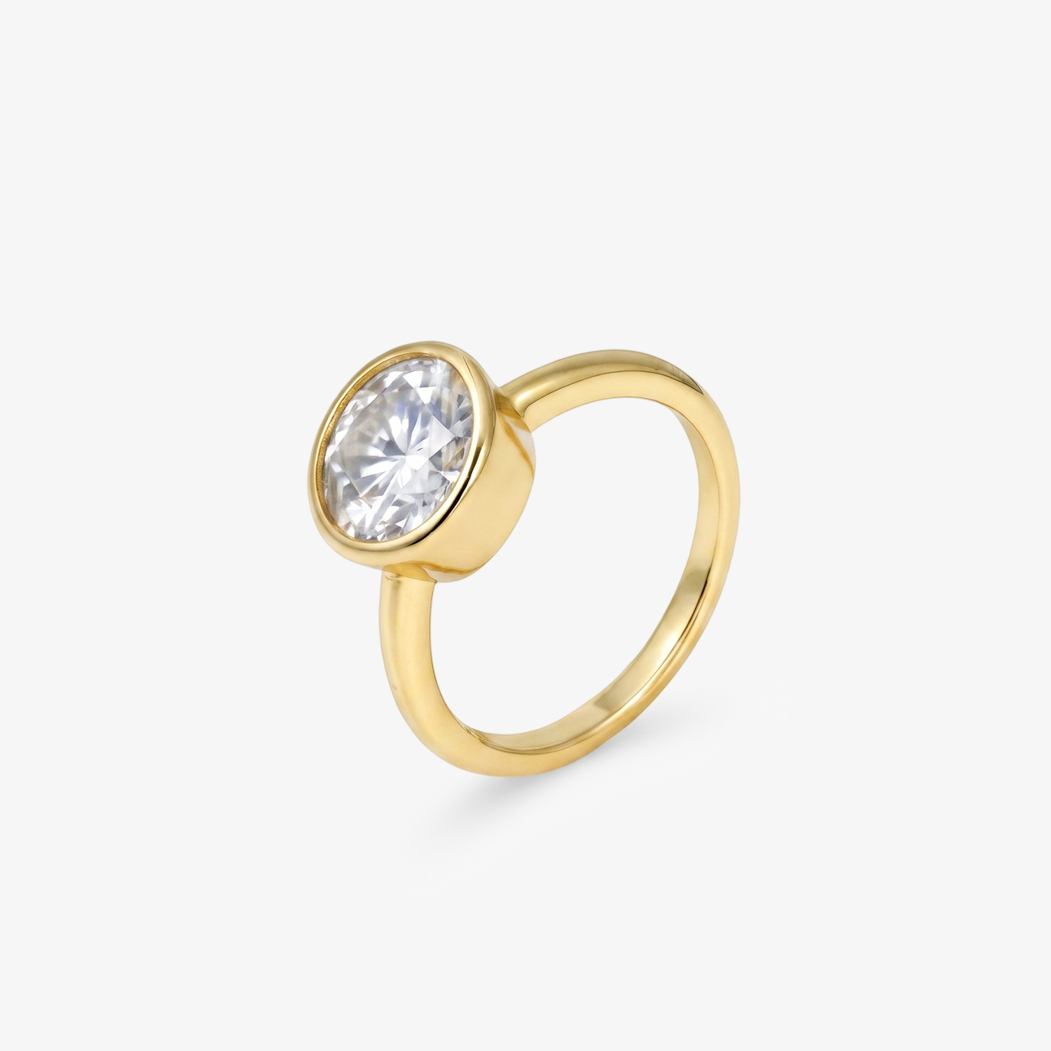 Round Moissanite Bezel Solitaire Gold Ring