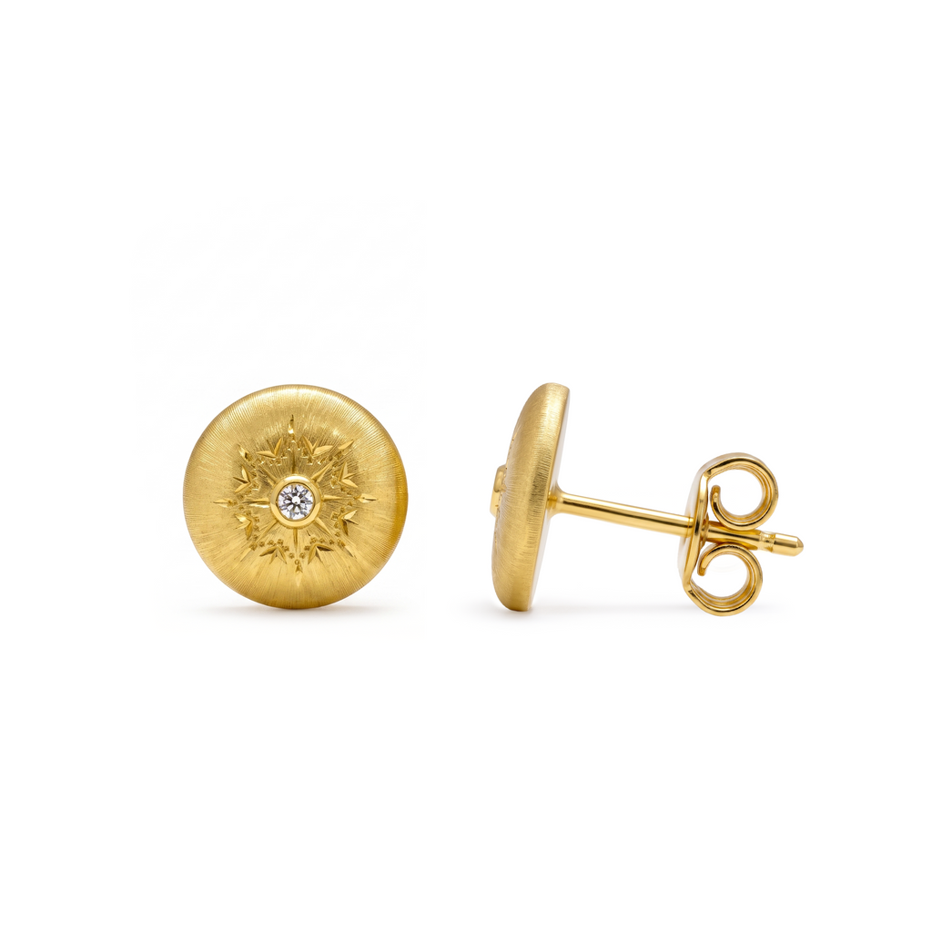 Matte Coin Starburst Bezel Stud Earrings