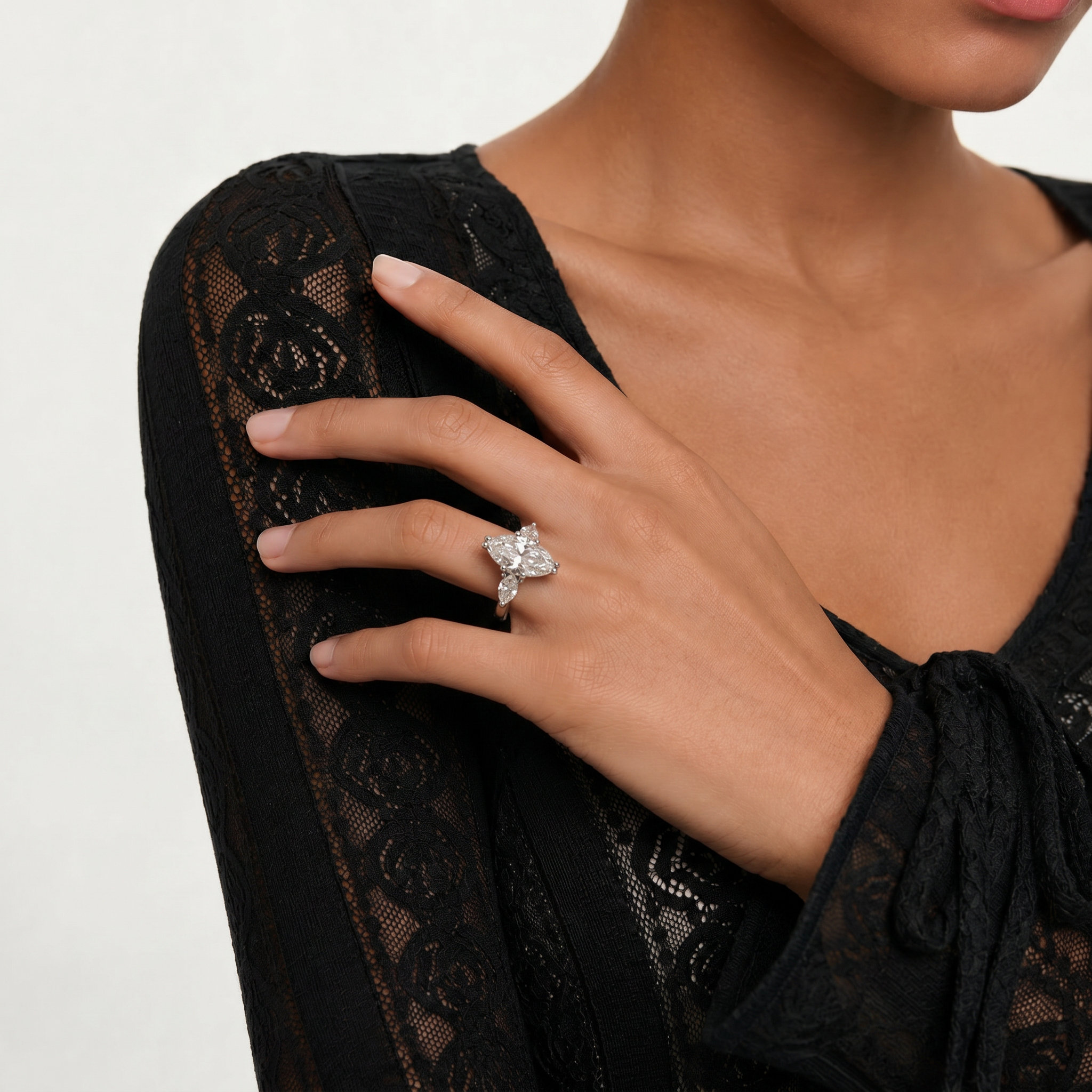 Marquise Moissanite Three Stone Ring